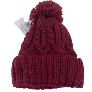Momentum Brands Burgundy Cable Knit Pom Beanie Fleece Lined Winter Hat NWT